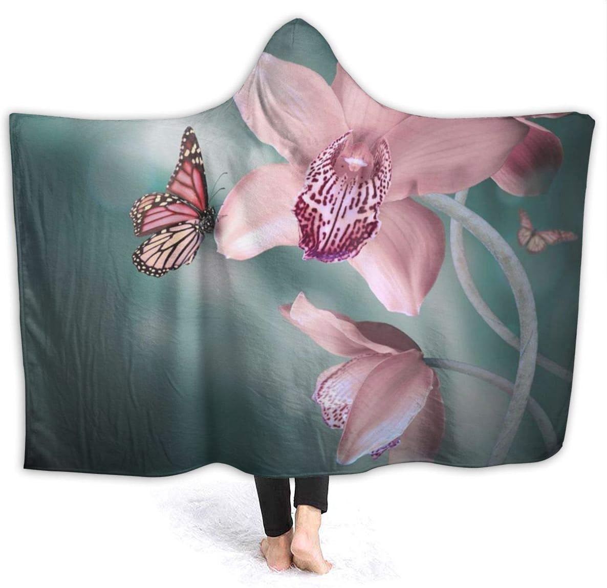 TYHYT Warm Hoodie Blanket Full Bloom Hooded Throw Wrap Cape Cloak Pullover Toddlers Thermal Home Office Shawl Flannel with Sleeves
