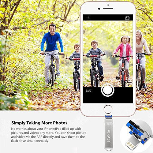 VIKASI USB Flash Drive for iPhone, USB 3.0 Memory Stick 32GB with iPhone Lightning Adapter, USB Type C Thumb Drive for iPhone X/iPad/iPod/Mac/Android/PC/iOS 3 in 1