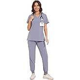 COZYFIT Scrubs for Women - V-Neck Top & Cargo Pants Scrubs Set with 10 Pockets