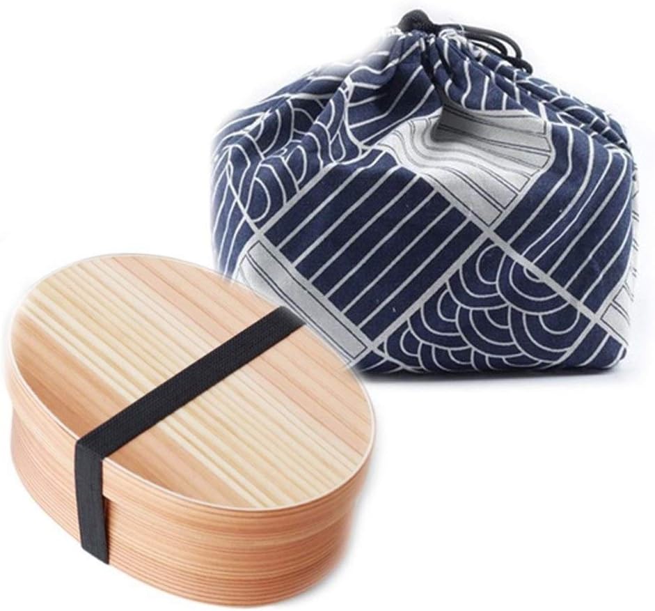 LAOBIAOZI Japanese Wooden Lunch Box Compartment Sushi Food Container For Kids Bento Box With Bag&Spoon Chopsticks Dinnerware Set ( Color : B5 )
