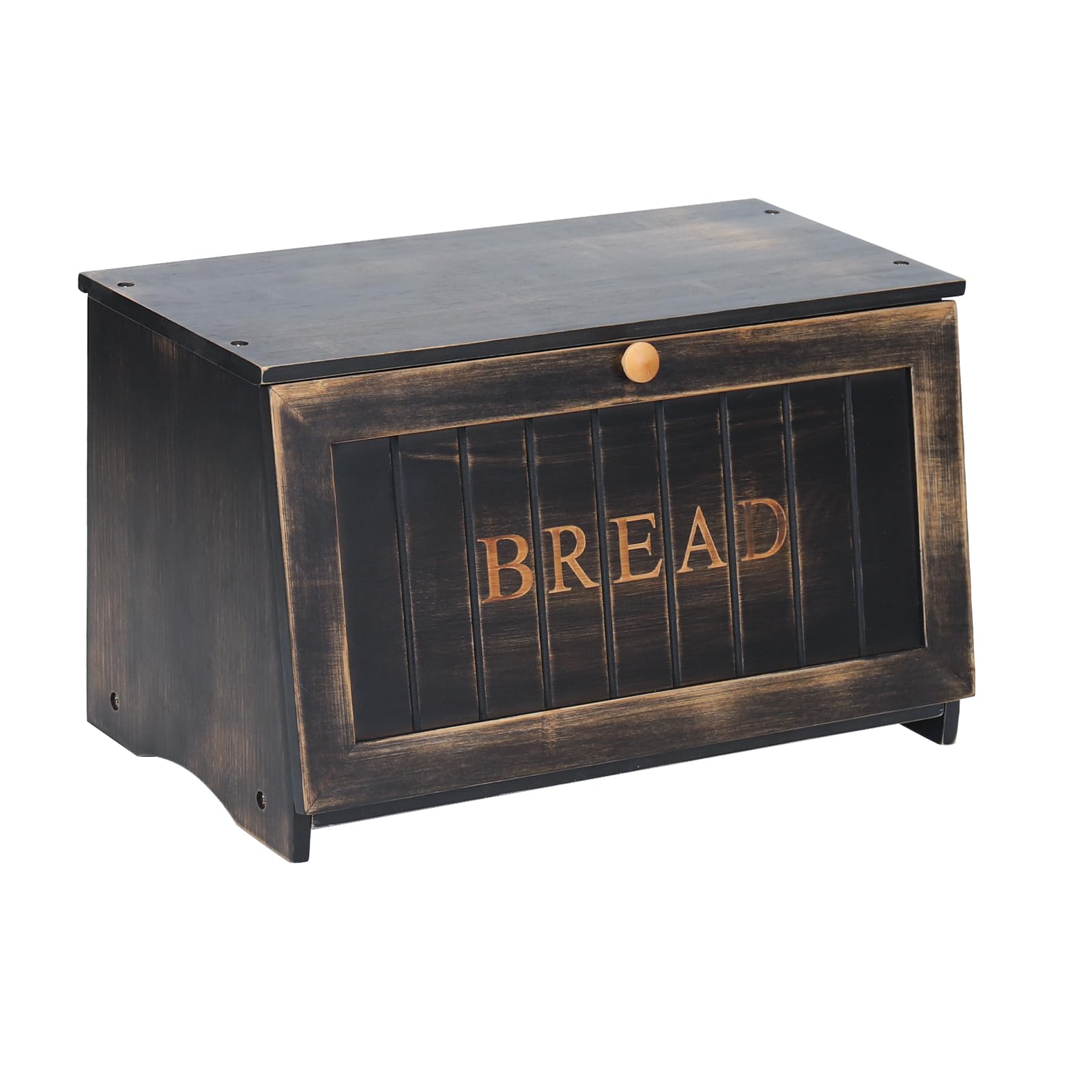 Photo 1 of HOMEKOKO Large Wood Bread Box for Kitchen Counter, Retro Design Single Layer Bamboo Large Capacity Food Storage Bin (Vintage Black)