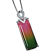 Watermelon Tourmaline Rectangle Necklace full Sterling Silver Made Rainbow Pink Tourmaline Pendant