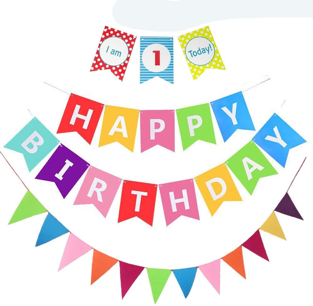 Monord Happy First Birthday Banner, One Highchair Banner for Rainbow First Birthday Party Decorations