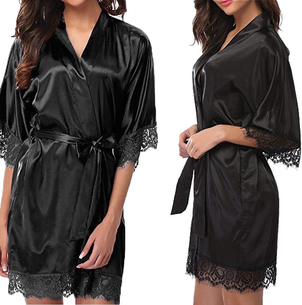 Qinpin Lingerie,Women's Lady Sexy Lace Sleepwear Satin Nightwear Lingerie Pajamas Suit