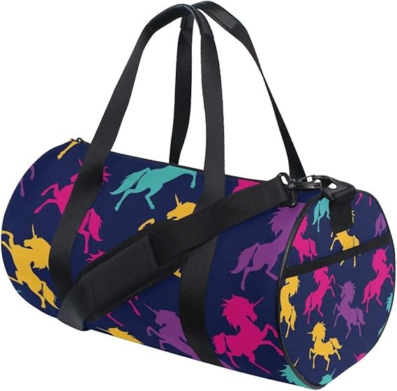 Unicorns On Blue Duffel Bag, Canvas Travel Bag for Gym