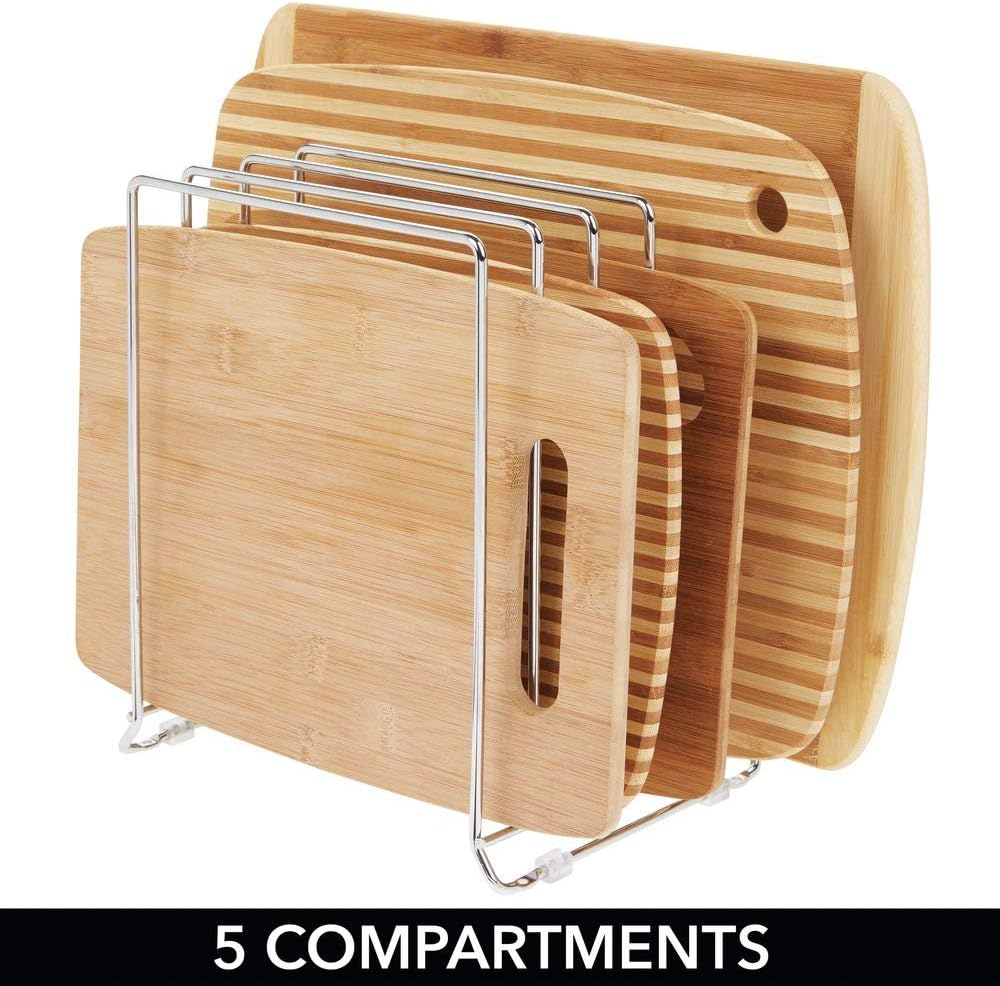 mDesign Large Metal Wire Organizer Rack for Kitchen Cabinet, Pantry, Shelves - Organizer Holder with 5 Slots for Skillets, Frying Pans, Lids, Cutting Boards, Vertical or Horizontal Placement - Chrome: Kitchen & Dining