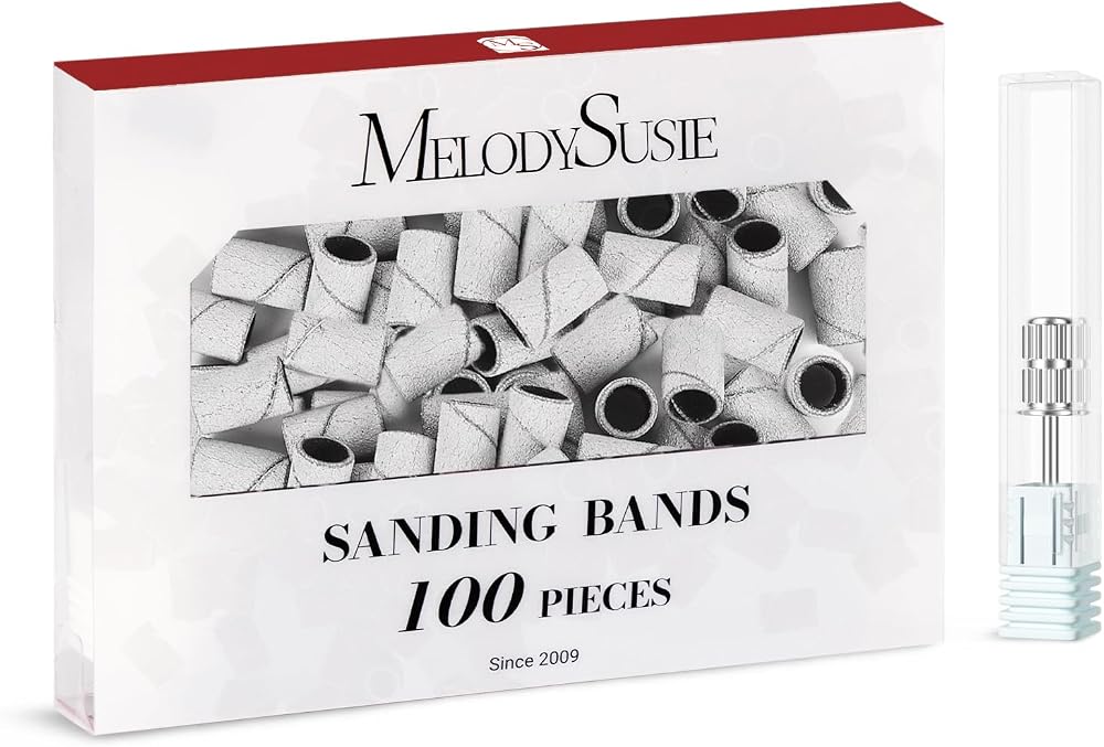 MelodySusie Sanding Bands 100Pcs 180 Grit Nail Drill Bits Zebra