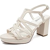 Ruiee Women's Platform Heels Chunky Heeled Sandals, Ankle Strappy Round Open Toe Dressy Shoes Wedding Party High Pump Heels for Women.