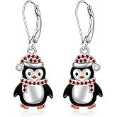 Penguin Earrings for Women Christmas Penguin Drop Dangle Earrings Sterling Silver 925 Cute Animal Jewelry Holiday Valentines Xmas Gifts