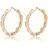 Hoop Earrings For Women Natural Cowrie Shell Beads Hoop Earrings Statement Stud Drop Earrings Bohemia Hawaii Wakiki Beach Jewelry