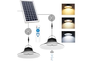 NIORSUN Solar Pendant Light, Upgraded Motion Sensor Light Outdoor Solar Lights Indoor Dimmable with Remote 3000K/4500K/6000K, 2x16.4ft Cable IP65 Waterproof for Shed, Barn, Gazebo, Patio(2 Pack)