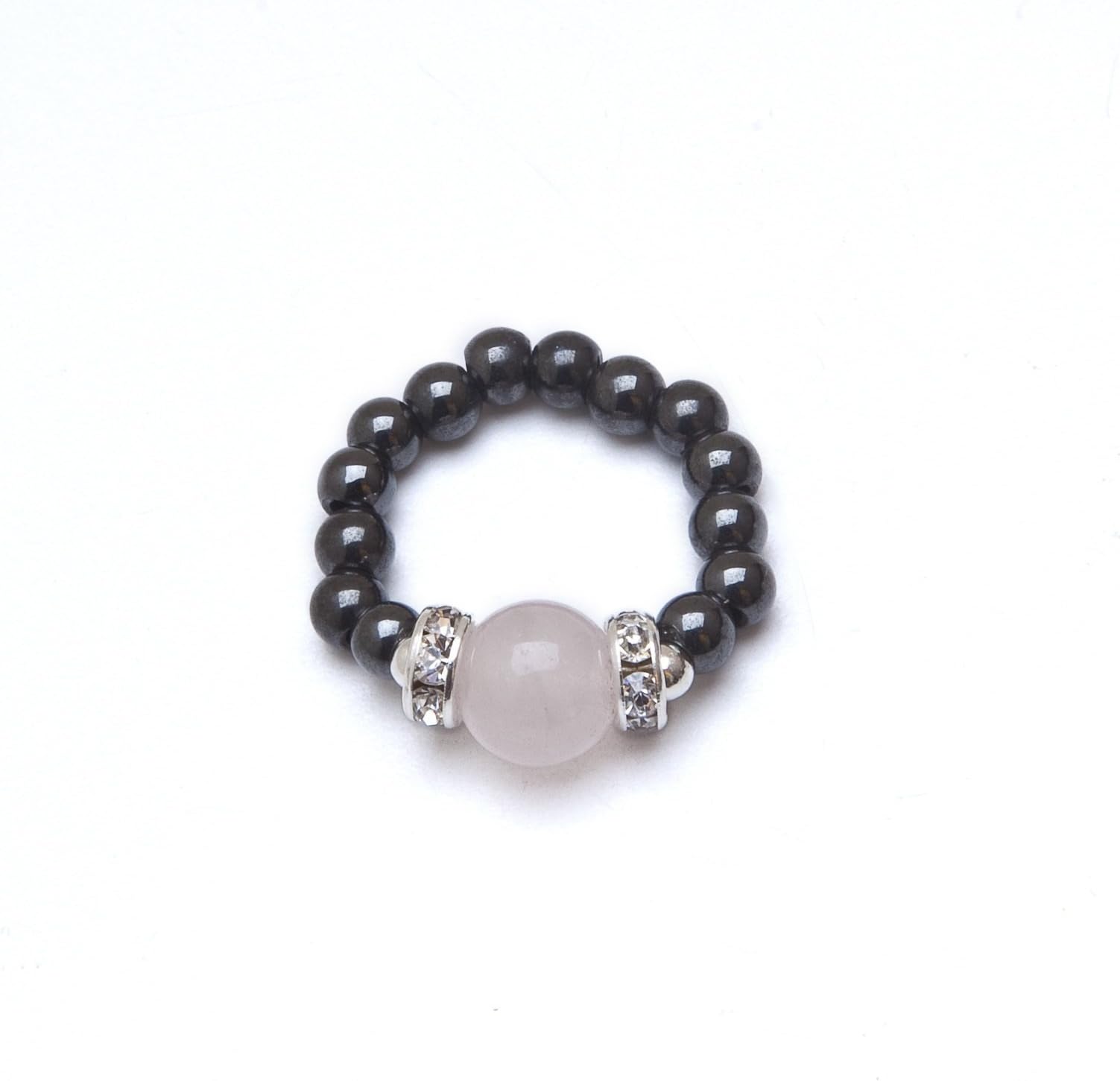 Magnetic Rose Quartz & Black Magnetrim Hematite Stretch Wellness Ring - Absorbs Negative Energy, Stylish Elastic Stretch Design Ring for Women