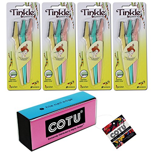 Tinkle Eyebrow Razor for Beautiful Eyebrows (12pcs) + COTU  Nail Buffer Block (1 pcs)