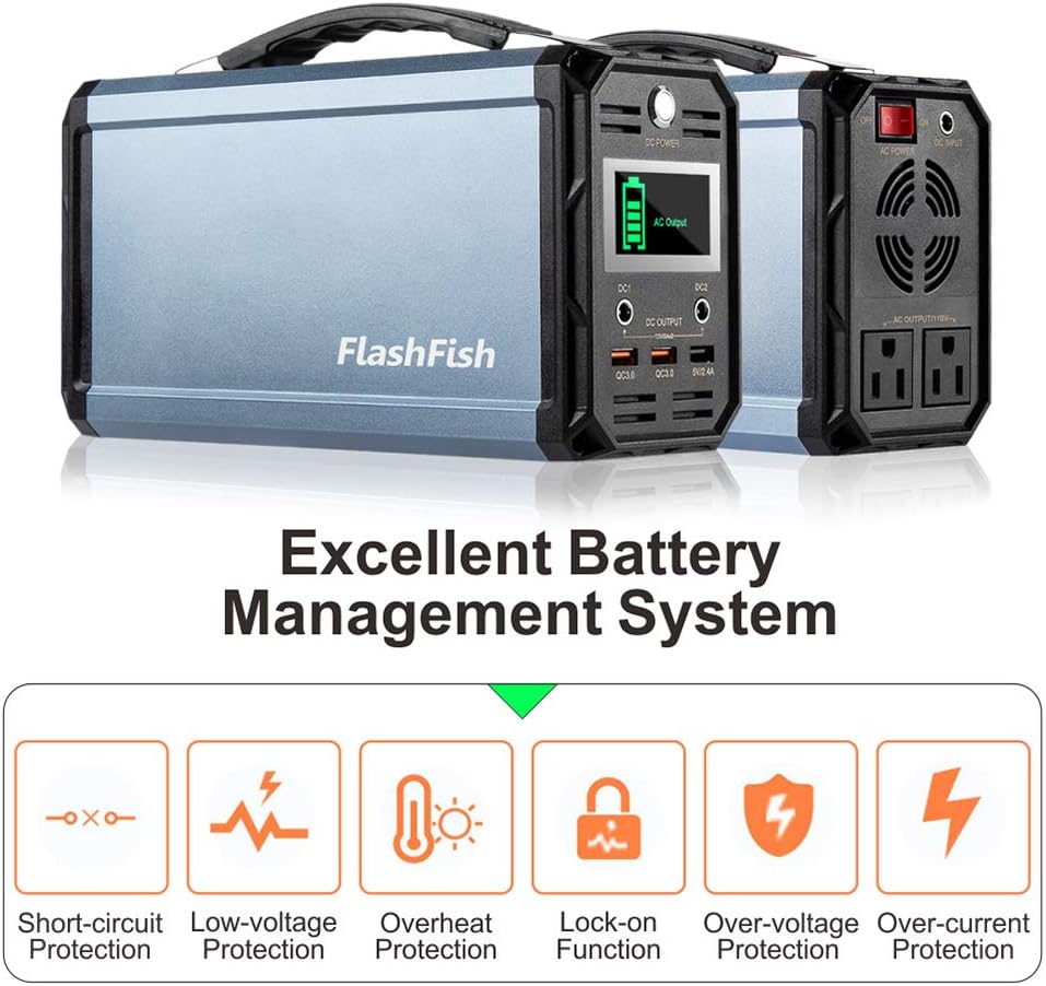 300W Solar Generator, FlashFish 60000mAh Portable Power Station Camping Potable Generator, CPAP Battery Recharged by Solar Panel/Wall Outlet/Car, 110V AC Out/DC 12V /QC USB Ports for CPAP Camp Travel : Garden & Outdoor