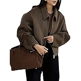 BQDCQB Womens Cropped Wool Jacket Warm Winter Fleece Bomber Jacket Zip Up Short Pea Coats with Pockets(Brown-S)