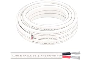 Shirbly 6 Gauge Marine Wire, 20FT 6 AWG Duplex Marine Grade Wire Tinned Copper Boat Cable, 2 Core Insulated Stranded Cable for Boat Marine Automotive Speakers Solar Outdoors - White (6AWG 20FT)