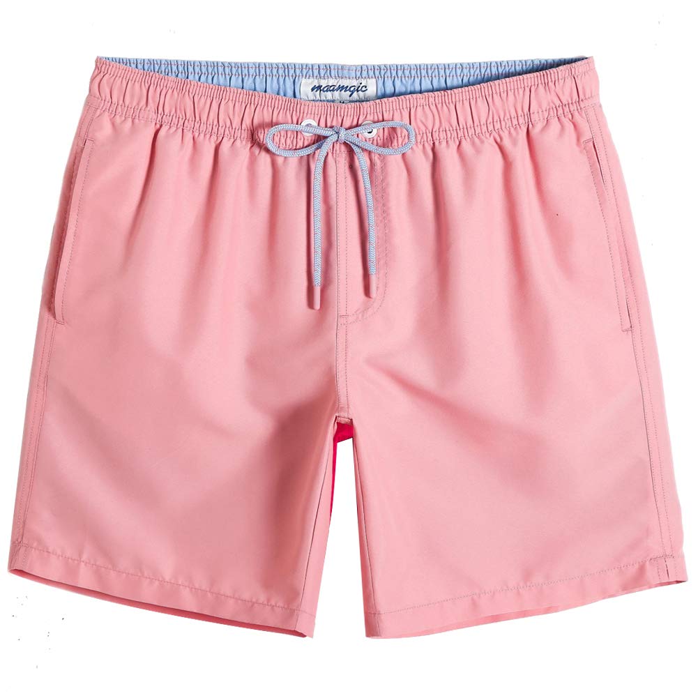Photo 1 of maamgic Men's 7 Inch Bathing Suits with Mesh Lining Solid Pink XX-Large