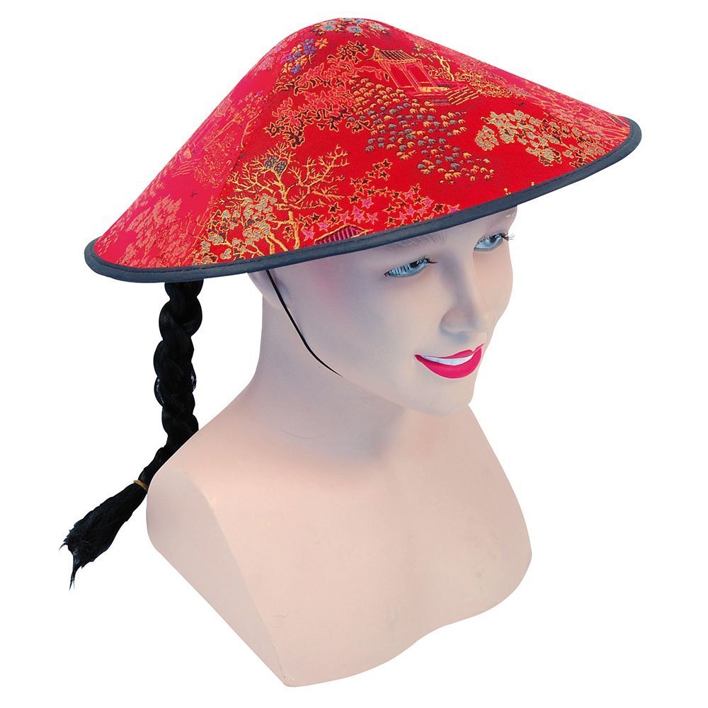 Authentic Red Fabric & Plait Chinese Shade Hat (Pack of 1) - Perfect for Festivals, Cosplay, World Book Day, Themed Events, or Outdoor Adventures Halloween Halloween
