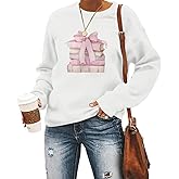 Weripoah Book Sweatshirts for Women Bow Bookish Sweatshirt Cute Graphic Crewneck Pullover Teacher Reading Long Sleeve Shirts