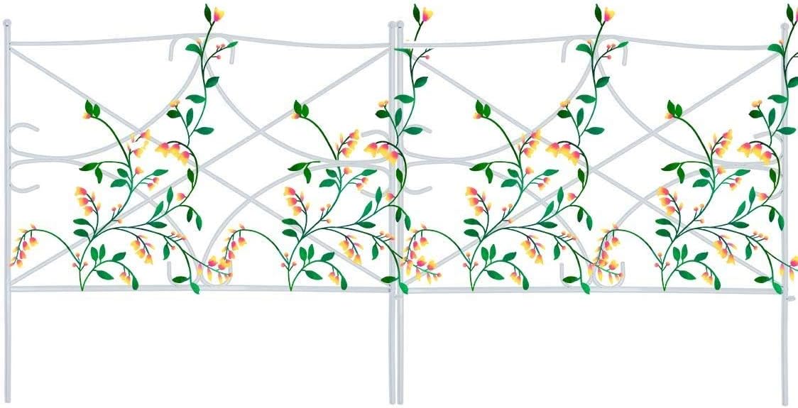 Mr.Garden Edging Fence Metal Decorative Garden Barrier Panels 7PACK 24"x24", Dog Outdoor Fence, Coated Folding Border Fences for Garden Patio Tree Ring, White (Without Decorative Flowers)