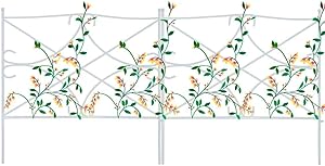 Mr.Garden Edging Fence Metal Decorative Garden Barrier Panels 7PACK 24"x24", Dog Outdoor Fence, Coated Folding Border Fences for Garden Patio Tree Ring, White (Without Decorative Flowers)