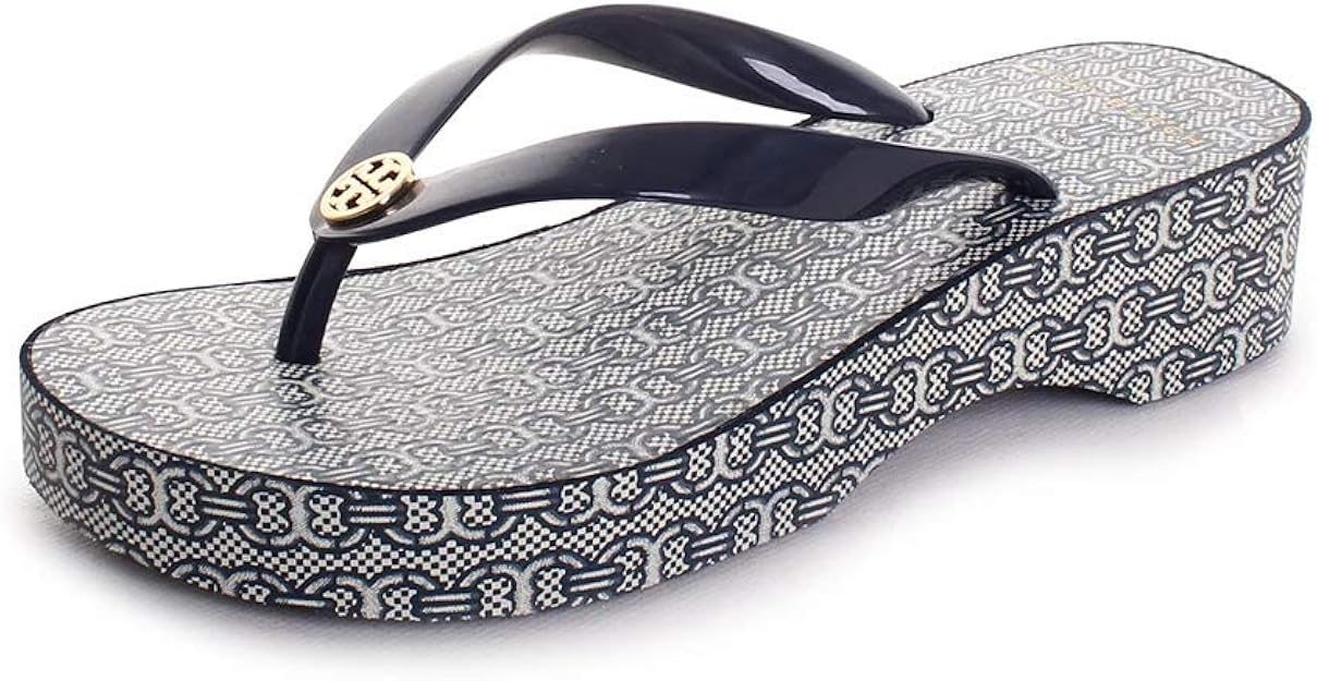 Tory Burch Cut Out Wedge Flip Flop Sandals in Tory Navy
