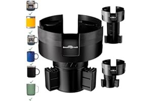 ESSENTIALLY ENGINEERED Integral Expandable Mug Holder - YETI 14oz Rambler Cup Holder - Car Cup Holder Expander with Adjustable Base - Rubber Tabs Hold Most Coffee Mugs Ramblers 10oz