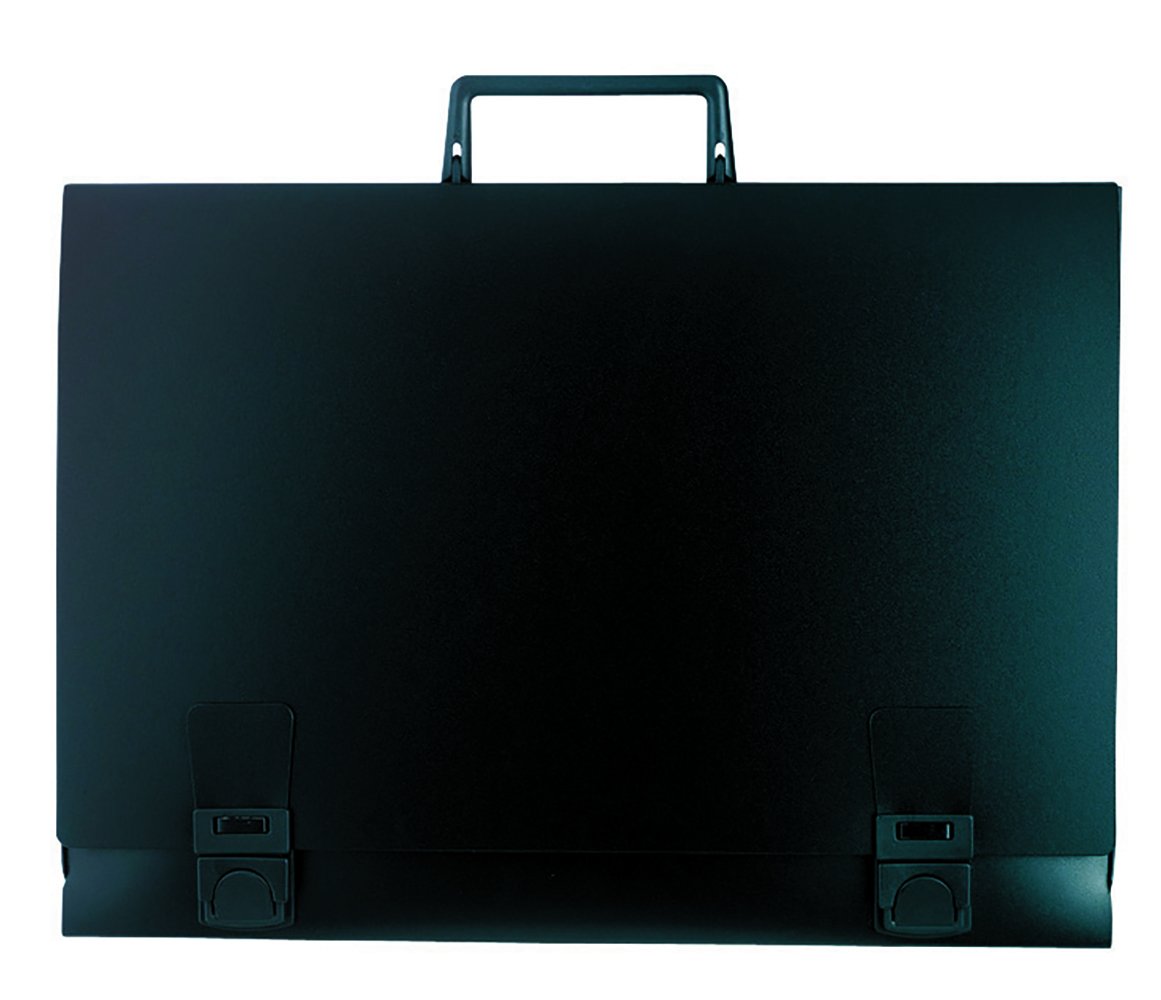 Exacompta - Ref 59101E - Plastic Art Case - 310 x 430mm in Size, Suitable for Transporting A3 Documents, Rigid Handle, Strap Closure to Secure Documents - Black Cover