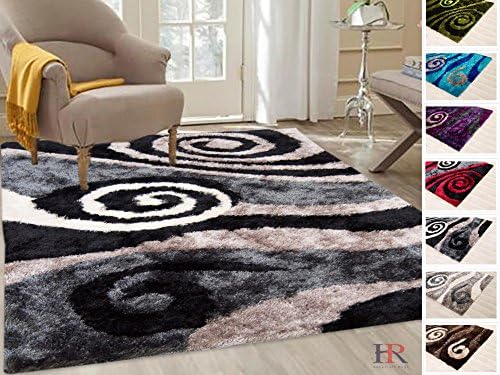 Handcraft Rugs-Shag Rug Collection Super Shiny and Super Soft Wave Contemporary Modern Design White/Mocha/Black/Silver Gray (Approximately 5 ft by 7 ft)
