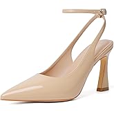 Susanny Nude Slingback Closed Toe Ankle Strap High Heels Pointed Toe Pumps Dress Comfortable Stiletto Sexy Buckle Strappy Dressy Shoes for Wedding Bridal Party Work 11