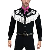 Naywig Cowboy Costume With Scarf Western Long Sleeve Fringe Shirt Halloween Cosplay For Mens Boys