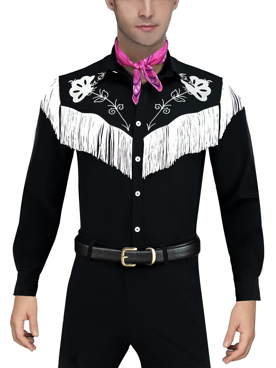 Photo 1 of Naywig Cowboy Costume With Scarf Western Long Sleeve Fringe Shirt Halloween Cosplay For Mens Boys-Small