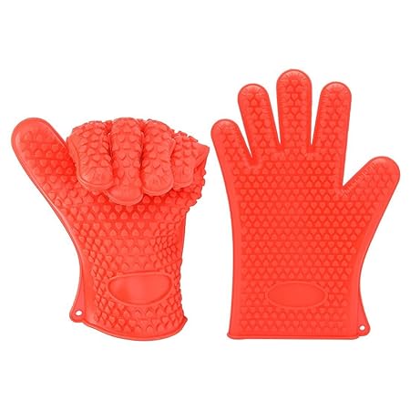 Red : Generic Barbecue Gloves Heat Resistant Grilling Cooking Baking Smoking Protection Great Grill Oven Mitts Red