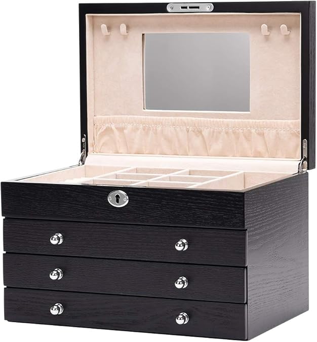 Extra Large Wooden Jewelry Box，4Layer Jewel Case Armoire Ring