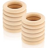 12pcs Wooden Rings for Crafts, Natural Wooden Rings for Macrame, Unfinished Wood Rings Circles, Macrame Rings Wooden Hoops for DIY Craft Pendant Connectors Jewelry Making - 80mm/3.15 inch