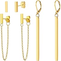Vertical Bar Pendant Necklace & Earrings Set - Minimalist Stainless Steel Y-Necklace With Dangle Earrings - View #8