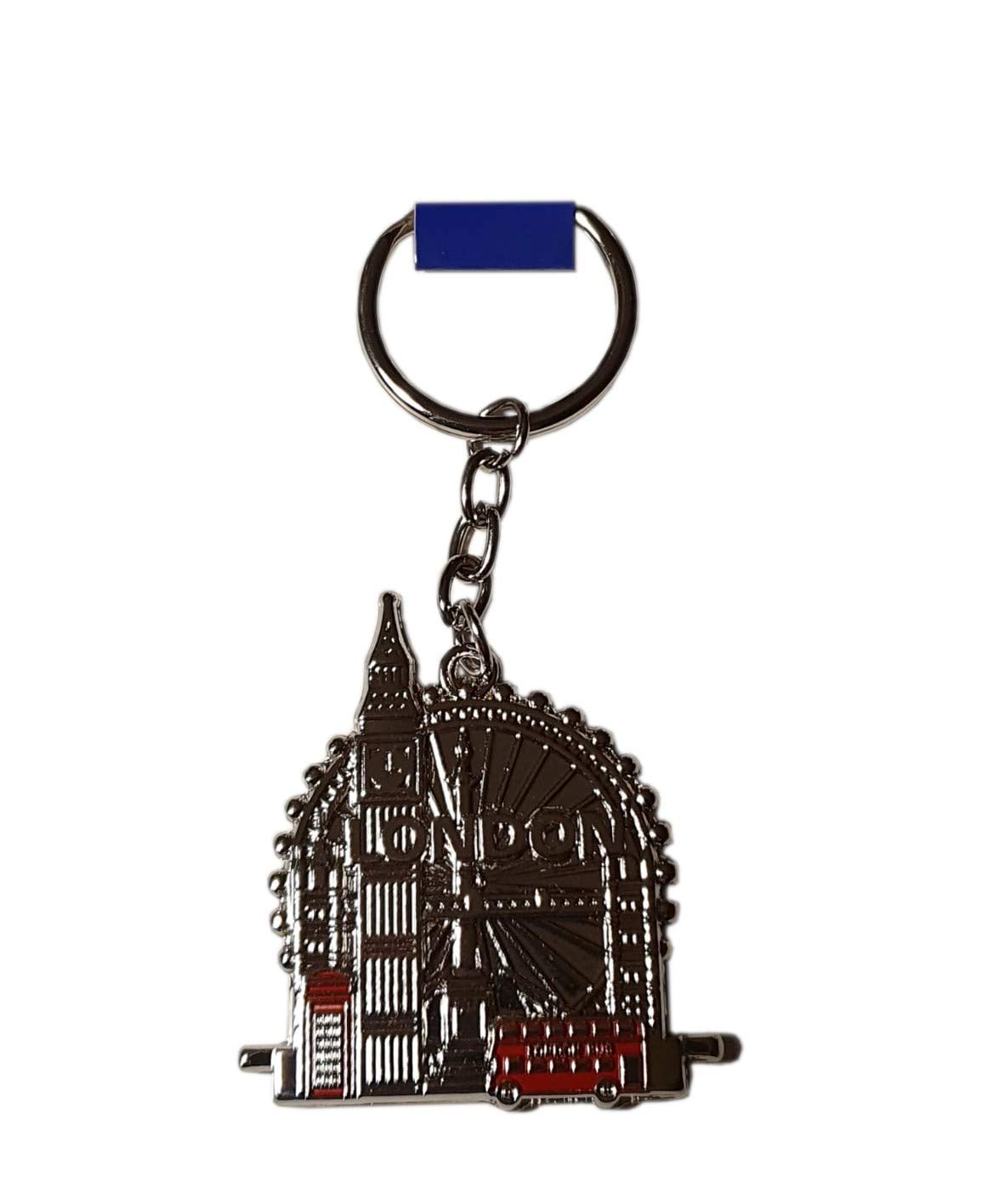 Thomas Benacci London Icons Metal Keychain - Collage Keyring including Big Ben/Eye/Red Double-decker Routemaster Bus/Telephone Box/Word/British Souvenir from England UK