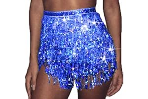 Zoestar Boho Sequin Tassel Hip Scarf Multilayer Belly Dance Skirt Sparkly Performance Wrap Belt Skirt for Women