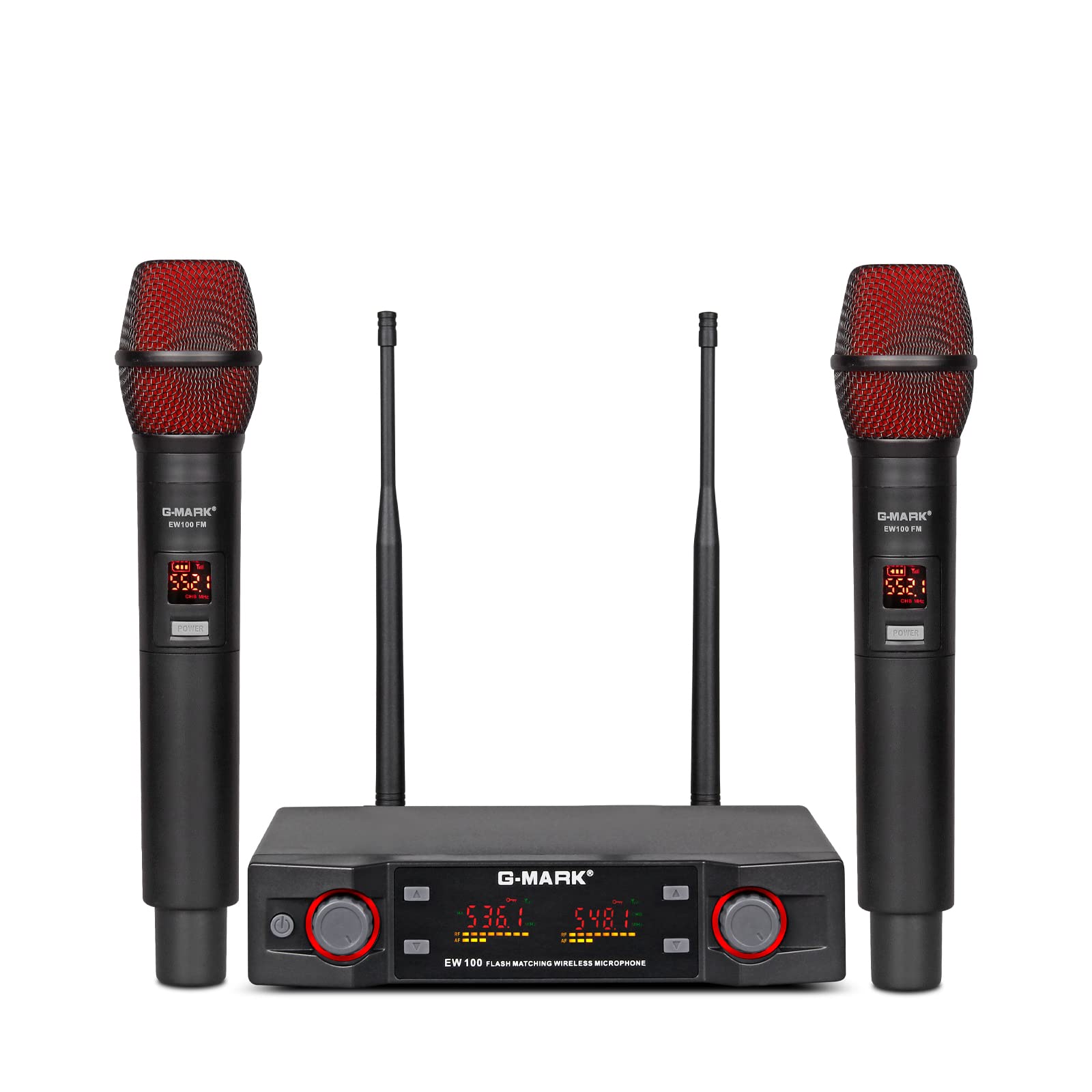 G-MARK EW100 UHF 2 Channel Wireless Microphone System, 2 Cordless Handheld Microphones, Ideal for Home Karaoke, Church, Wedding, Party
