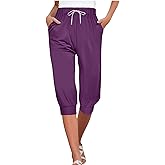 MSONWANY Women's Plus Size Capri Sweatpants Joggers Casual Sports Cropped Lounge Pants High Waisted Athletic with Pockets
