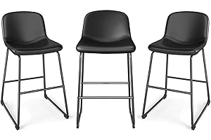TAVR Furniture Counter Height Bar Chairs Set of 3, Black Modern Counter Stools with Back & Metal Legs, Armless Dining Chairs for Kitchen Island Coffee Shop