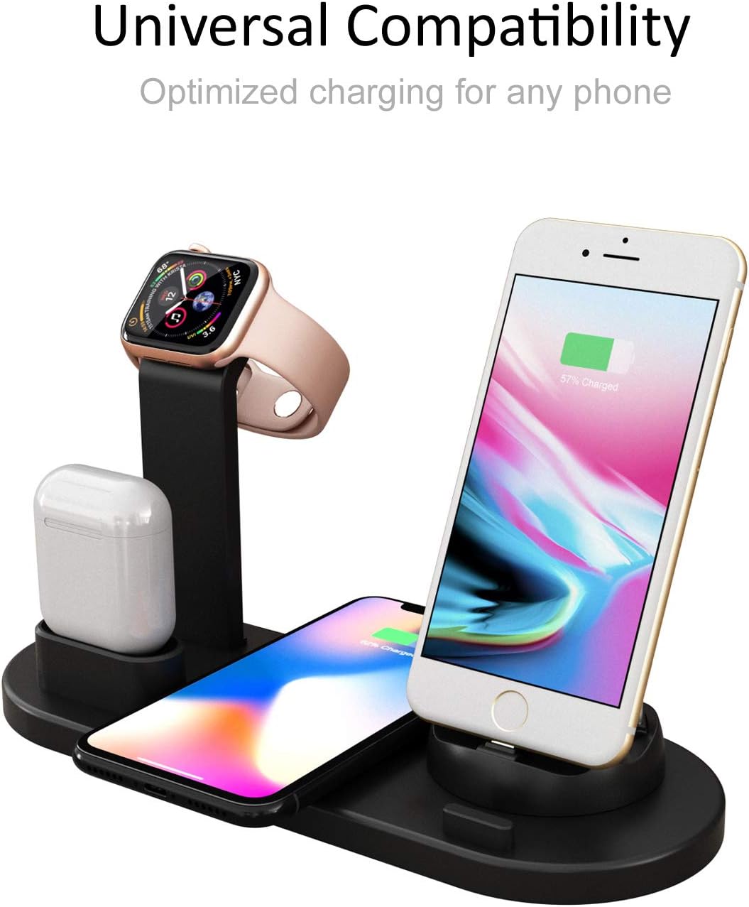 [Newest 2020] Wireless Charger 4 in 1 Charging Station - Upgraded Fast Wireless Charging Stand Compatible with Phone XI/XI pro/X/XS/XR/Xs Max/8/8 Plus, Smart Watches, Pods and Android Devices (Black)