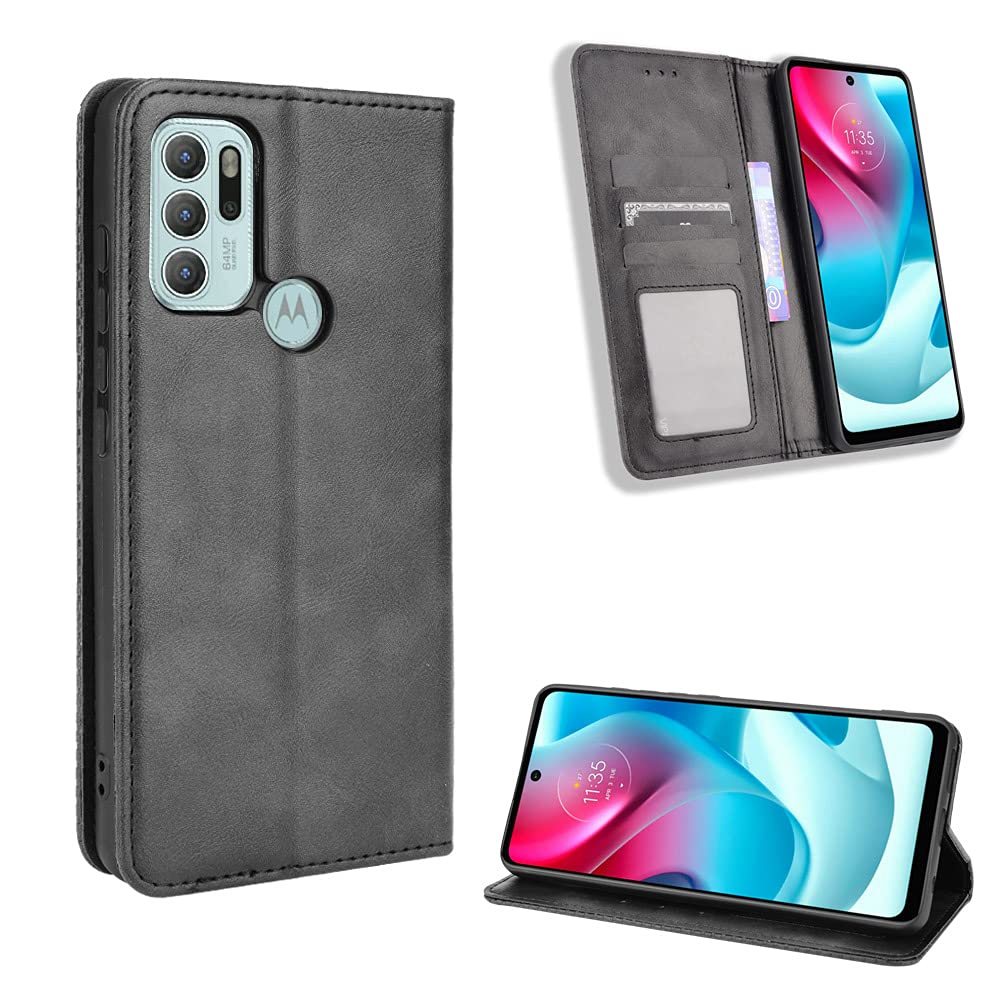 Moto G60s Case [Wallet Case] [Kickstand] [Card Slots] [Magnetic Flip Cover] Compatible with Moto G60s Smartphone(Black)