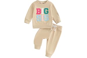PUHHAPIEY Baby Girl Fall Clothes LIL/BIG Sis Embroidery Crewneck Sweatshirt Pants Sister Matching Outfit Infant Clothing Gift