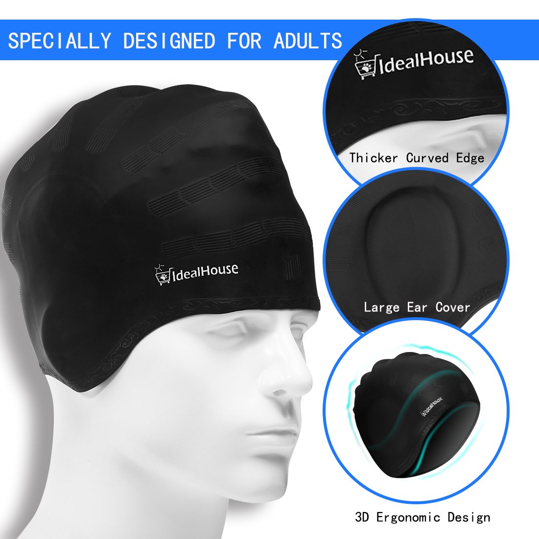 Silicone Swim Caps For Long Hair Unisex Adult Swimming Pool Caps