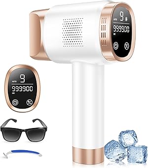 21J IPL Geräte Haarentfernung mit 8℃ Eiskühlsystem, Laser Haarentfernung 9 Stufen & 600 NM Rotlicht, LCD-Touchscreen IPL Haarentfernungsgerät für Frauen Männer, Gesicht Arm Bikinizone Körper, Gold