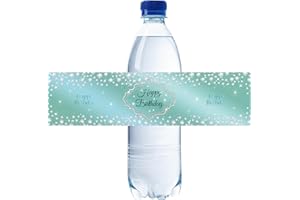 ROSTYAKZ 32pcs Teal Blue Happy Birthday Water Bottle Labels, Diamond Cheers to 16/21/30/40 Years Birthday Stickers, Happy Birthday/Anniversary Water Bottle Lables for Men Women