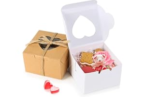 VGOODALL 14 PCS Small Cookie Boxes with Window, 4x4x2.5 Inches Treat Boxes, 18M Linen Ribbon for Bakery Wrapping Party Favor Packing, Bakery Boxes, Small Cake Boxes For Mother's Day