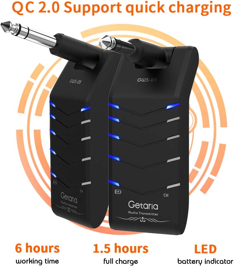 Getaria Wireless Guitar System Double Track Stereo Wireless Guitar Transmitter and Receiver 5 Channels Electric Guitar Bass Keyboard: Home Audio & Theater