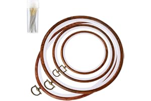JUPEAN 4 Pack Embroidery Hoop Ring, Imitated Wood Display Frame Circle and Oval Embroidery Kits with 30 Pieces Large Eye Embroidery Needles, Quilting Hoop and Cross Stitch Supplies for Sewing and Wall Hang
